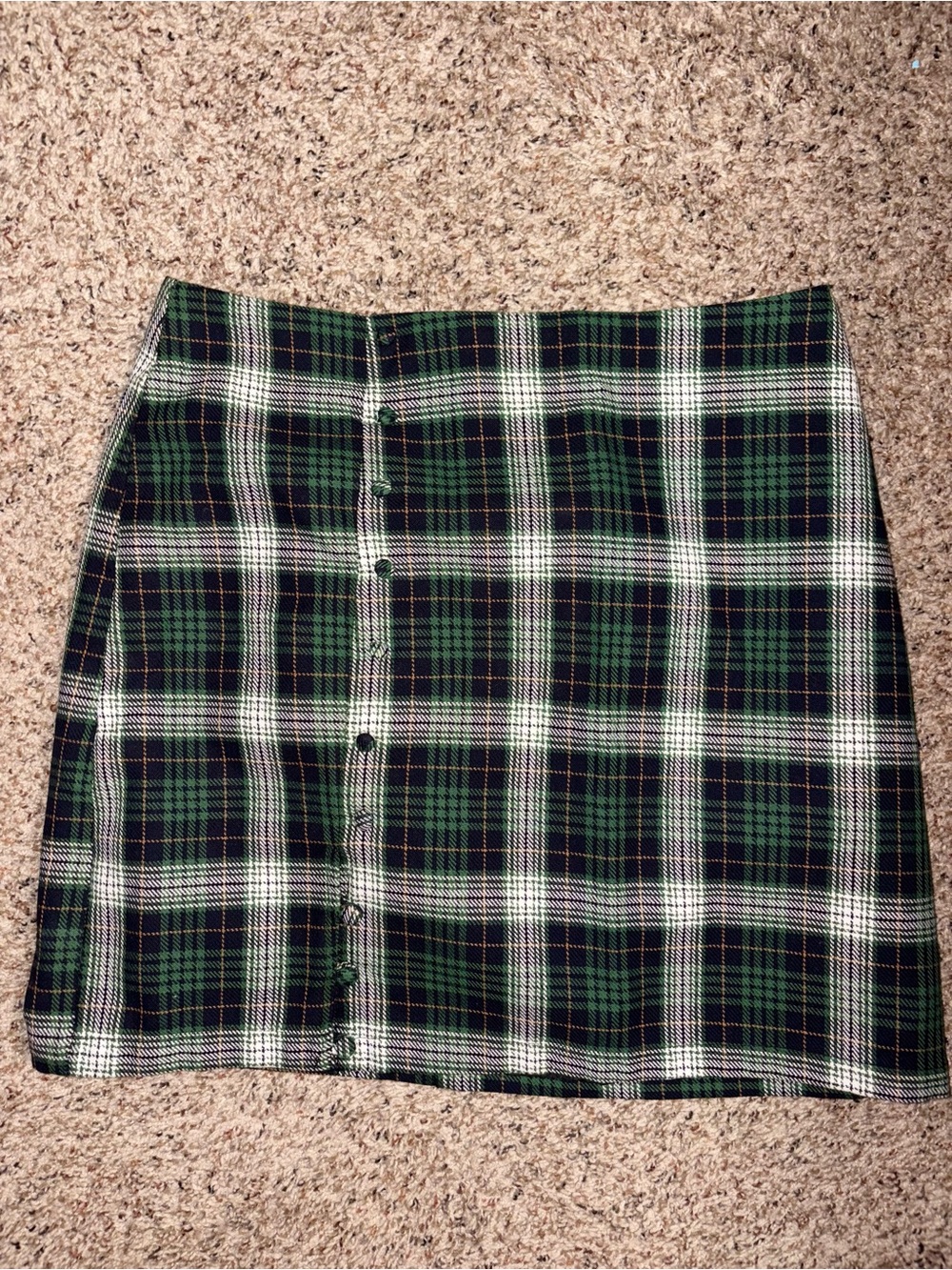 Francesca's Collections Green and Black Plaid Button-Front Mini Skirt